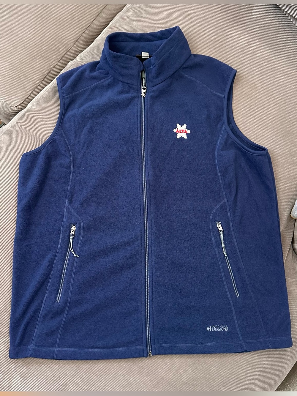 Vintage Alta Ski Resort Utah Vest Mens XL Blue Fleece Double Diamond Zip Up